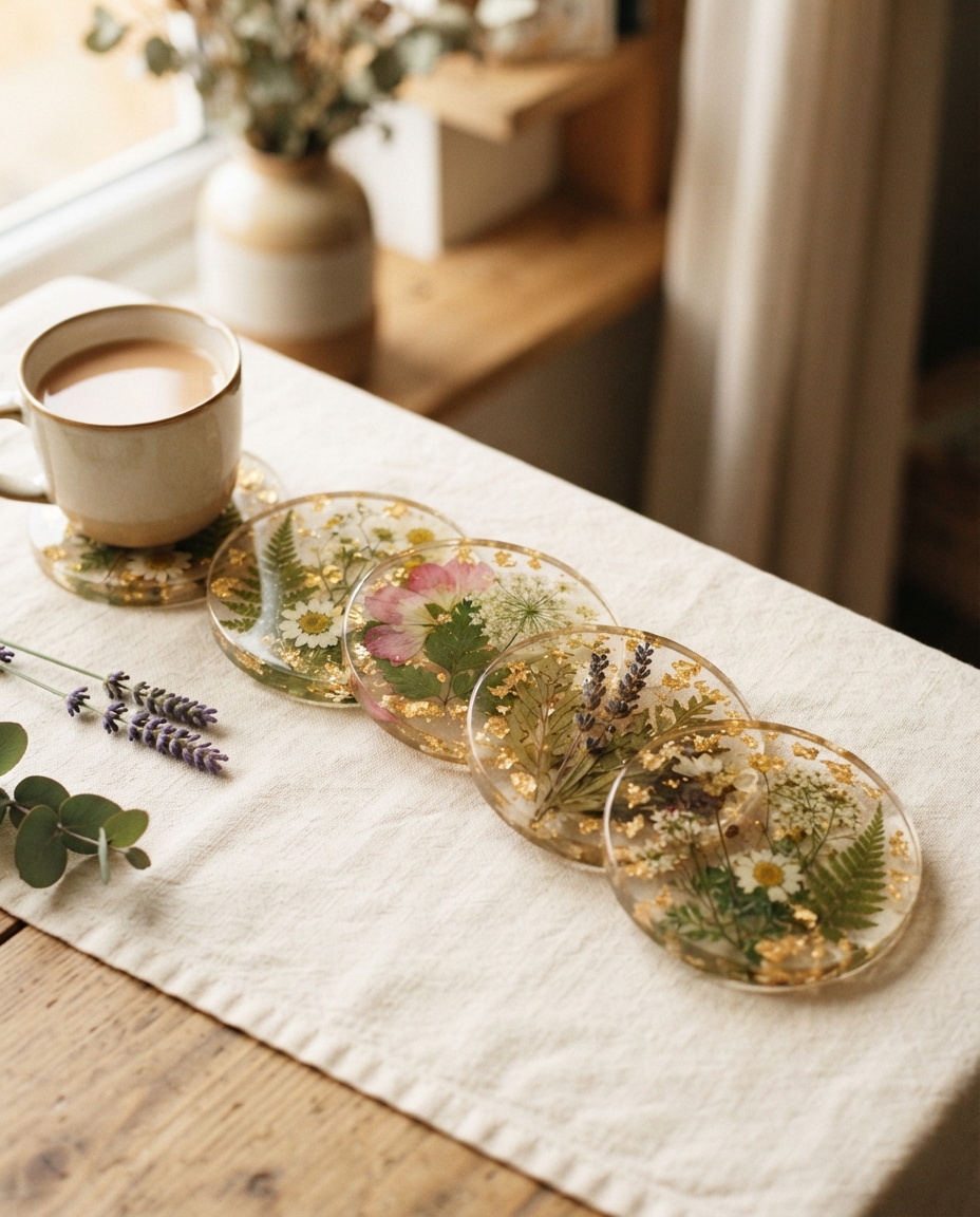 Botanical Resin Coaster Set